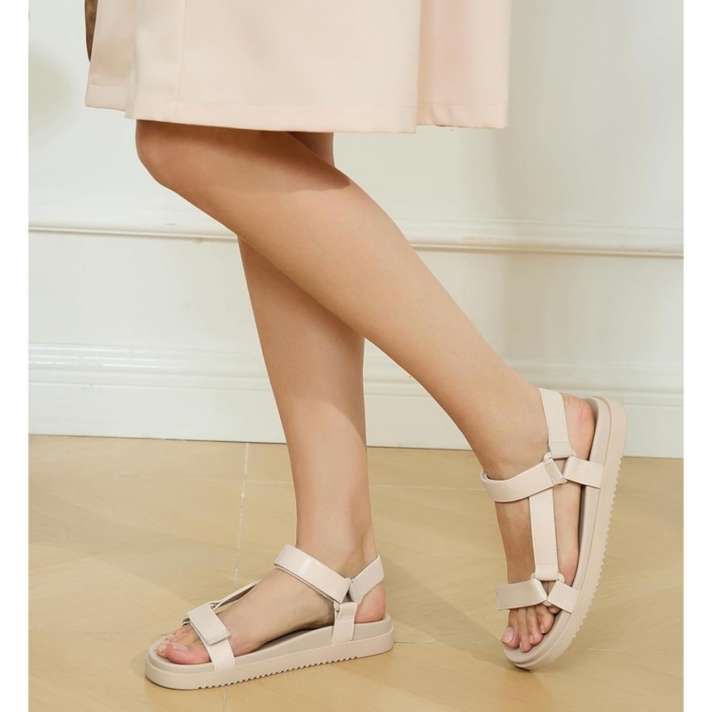 Rihero Open Toe Adjustable Strap Cushioned Footbed Sandal Nude Size 5.5